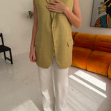 Stunning button back vest in mustard with green checks
