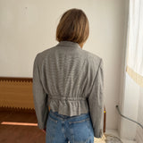 Cinched waist cropped blazer in black and white houndstooth with an overcheck