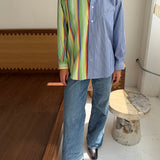 Colorful pinstriped and blue pinstriped contrasted shirt