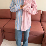 Blue and pink pinstriped contrasted shirt