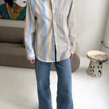 Brown/green striped and multicolor striped contrasted shirt