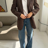 Houndstooth pale brown with light blue overcheck blazer