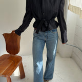 Belted blazer in Navy striped