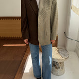 Contrasted blazer in brown checkered and houndstooth (Express shipping)
