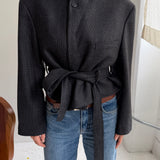 Belted blazer in Dark grey speckered
