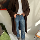 Heavy wool chocolate brown with hues of green coat