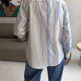 Brown/green striped and multicolor striped contrasted shirt