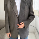 Contrasted blazer in Textured blue toned and brown plaid (Express shipping)