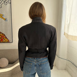 Checkered grey belted blazer