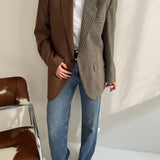 Contrasted blazer in brown herringbone and houndstooth