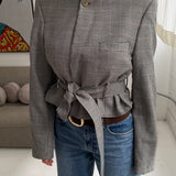 Belted blazer in White and blue checkered