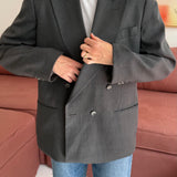 Button back blazer in muted green plaid