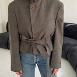 Belted blazer in speckered tones