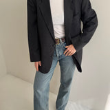 Grey pinstriped structured wool blazer