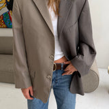 Contrasted blazer in greige and brown pinstriped (Express shipping)