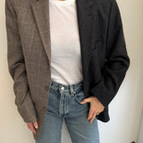 Checkered grey and dark wool contrasted blazer