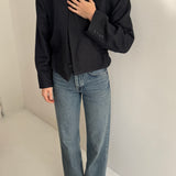 Dark blue speckered cinched cropped blazer