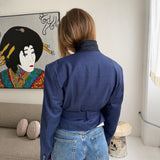 Blue checkered belted blazer