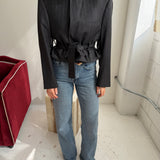 Belted blazer in Dark grey pinstriped