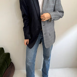 Blue toned and blue houndstooth contrasted blazer