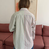 Brown and green pinstriped contrasted shirt