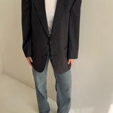 Grey pinstriped structured wool blazer