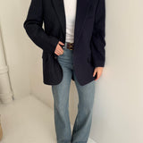Blue heavy wool and tweed contrasted blazer