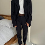 Navy pinstriped suit