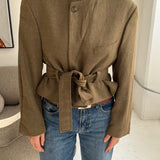 Belted blazer yellow wool and silk