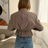 Cinched waist cropped blazer in Beige Checkered
