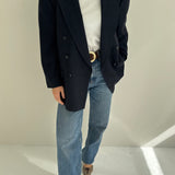 Double breasted blazer in dark blue checks