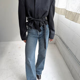 Belted blazer in dark blue speckered