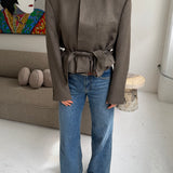 Belted blazer in Textured brown