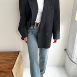 Double breasted grey pinstriped blazer