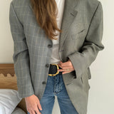 Pale blue plaid and houndstooth contrasted blazer