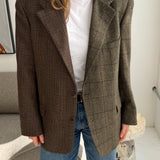 Contrasted blazer in brown plaid and yellow speckered with checks  (Express shipping)