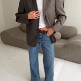 Contrasted blazer in textured dark brown and brown striped   (Express shipping)