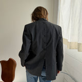 Grey pinstriped double-breasted button back blazer