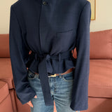 Blue checkered belted blazer