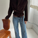 Belted blazer in Dark brown corduroy