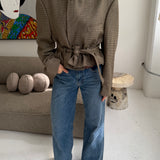 Belted blazer in Houndstooth brown