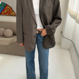 Contrasted blazer in dark khaki and checkered brown (Express shipping)