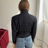 Belted blazer in Blue pinstriped