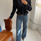 Belted blazer in Navy pinstriped