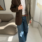 Contrasted blazer in warm grey herringbone and houndstooth (Express shipping)