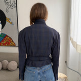 Belted blazer in blue checkered