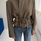 Belted blazer in dark beige