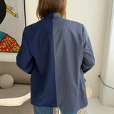 Contrasted blazer in deep blue and pinstriped (Express shipping)