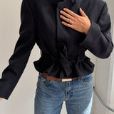 Belted blazer in Navy pinstriped