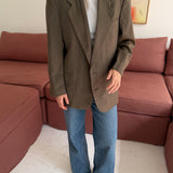 Button back blazer in Brown pinstriped
